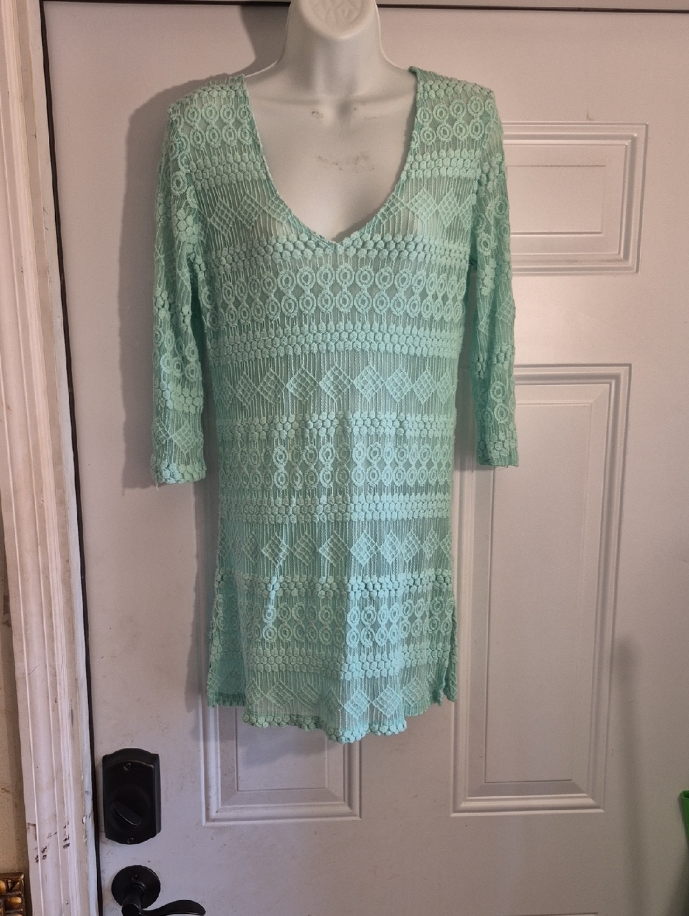 Light Mint Crochet Lace Tunic Top